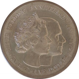 Cayman Islands.  Twenty - Five Dollars 1972.  Elizabeth Ii.  Silver 45mm.