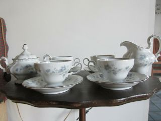 Johann Haviland Bavaria Germany Blue Garland Tea Set With Creamer & Sugar Bowl