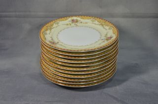 Set Of 11 Vintage Meito China Derby 6 1/2 " Dessert Plates Gold Trim Ivory Floral