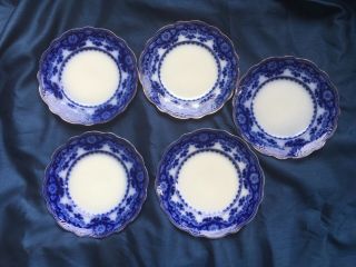 Set Of 5 Antique Crumlin Flow Blue 9 1/4” Side Plates Myotts England