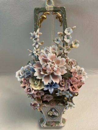 Vintage Capodimonte Porcelain Flower Basket Wall Hanging