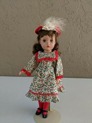 1950s Hard Plastic Maggie Faced 14 " Tall Doll In Cute Christmas Outfit Bh23