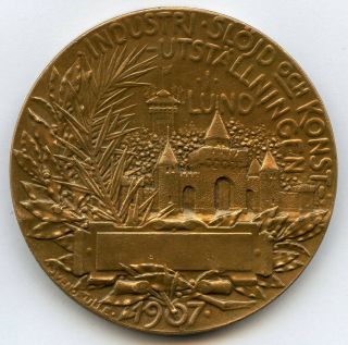 Sweden Industrial Craft And Art Exhibition 1907 Bronze Medal 46mm 50gr