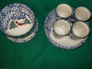 Tienshan Folk Craft Cabin In The Snow 16 Pc Stoneware Dinnerware Set