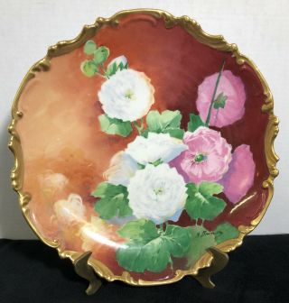 Limoges Coronet Floral Charger - Signed Alfred Broussillon 11”