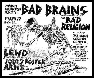 Rare 4 " Bad Brains,  Bad Religion,  Jfa Vinyl Sticker.  Punk Rock Decal For Guitar.
