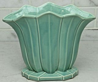 Vintage Art Deco Mcm Mccoy Seafoam Green Tulip / Fan Vase 8.  5 " X 10.  5 "