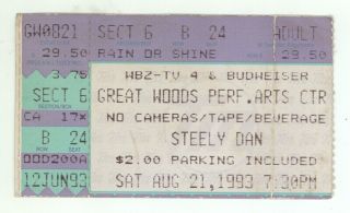 Rare Steely Dan 8/21/93 Mansfield Ma Great Woods Ticket Stub