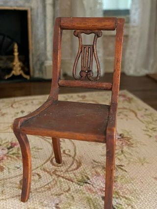 Vintage Miniature Dollhouse Artisan Signed Carved Ornate Back Wood Accent Chair