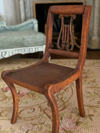 Vintage Miniature Dollhouse Artisan Signed Carved Ornate Back Wood Accent Chair 2