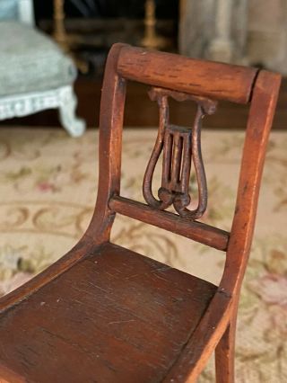 Vintage Miniature Dollhouse Artisan Signed Carved Ornate Back Wood Accent Chair 3