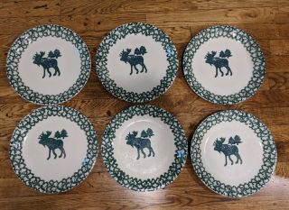 Tienshan Folk Craft Moose Country Dinner Plates Set of 6 Green 10 1/2 