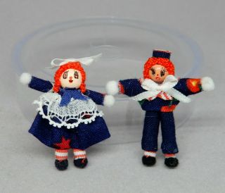 Vintage Artisan Raggedy Ann & Andy Toy Dolls Dollhouse Miniature 1:12