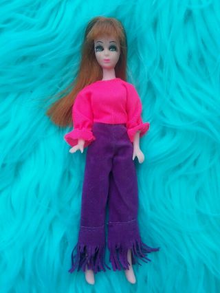 Topper Vintage Dawn Doll Glori Red Hair In Jumpsuit Purple Fringe