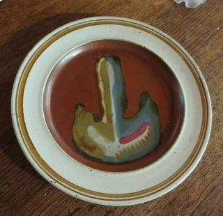 A Vigland 11 " Pottery Plate Signed Abstract Glaze Vintage Colorful