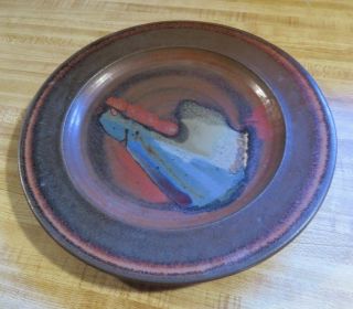 Alan Vigland 10 3/4 " Pottery Plate Signed Abstract Glaze Vintage