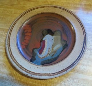 Alan Vigland Large 11 " Pottery Plate Signed Abstract Glaze Vintage