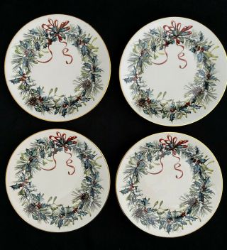 Set/4 Lenox China Winter Greetings 6 " Bread Butter Plates Holiday