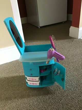American Girl Doll Blue Salon Center Hair Styling Caddy,  Chair,  And Accessories