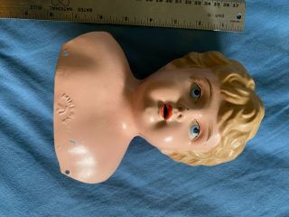 Antique German Minerva Tin Doll Head Large -,  7 Inches Tall