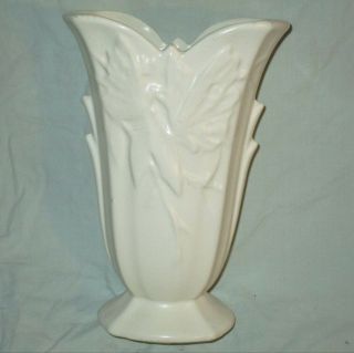 Vintage Mccoy White Butterfly Flared Vase Matte Art Deco Planter Large 9 " Tall