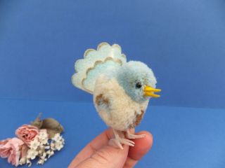 Vintage German Steiff Fantail Dove Pompom Blue Bird Wool Woolie Miniature Bear