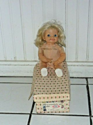 Vintage Ideal Newborn Thumbelina Box & In A Minute Thumbelina Doll - Well