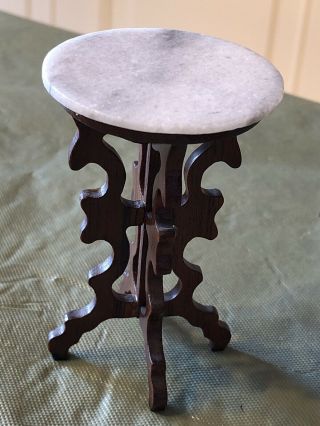 Dollhouse Miniature Marble Top Side Table Medium Dark Finish Ornate Legs