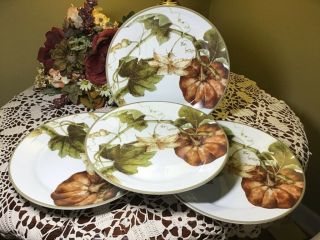 Williams Sonoma Set Of (4) Botanical Pumpkin 11 " Dinner Plates