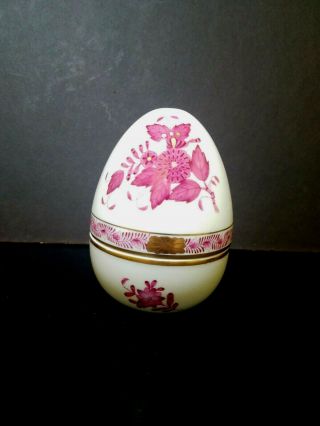 Herend Vintage Chinese Bouquet Raspberry Gold Porcelain Egg Trinket Box 6042 Ap