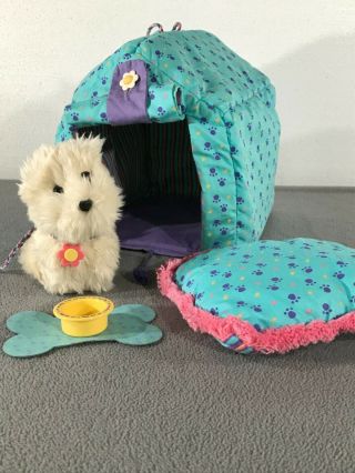 2001 Retired - American Girl Doll Pet Coconut White Westie Dog With Doghouse Set