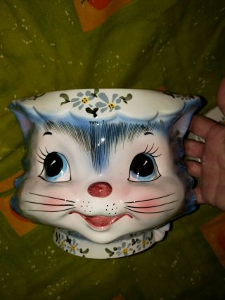 Lefton China - 1964 - 1973 - Miss Priss - Blue Cat with Floral Hat - 7 