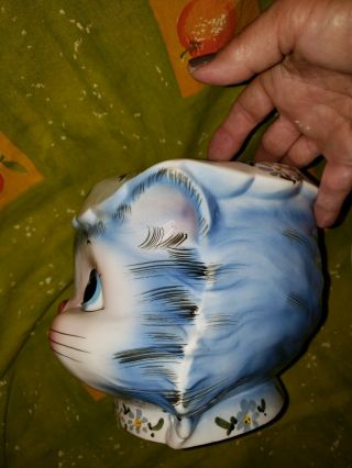 Lefton China - 1964 - 1973 - Miss Priss - Blue Cat with Floral Hat - 7 