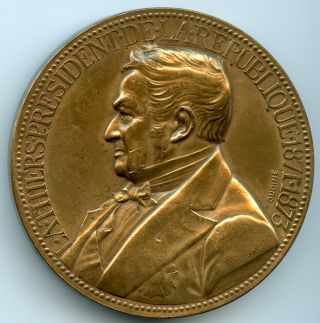 France Oudine Bronze Medal L.  A.  Thiers The French President 70mm 162g