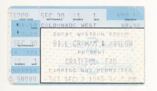 Rare Grateful Dead 12/9/89 Los Angeles Great Western Forum Concert Ticket Stub