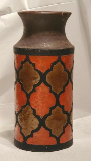 Bitossi Pottery Londi Vase Italian Raymor Ceramic Vase Orange & Brown 11.  5 "