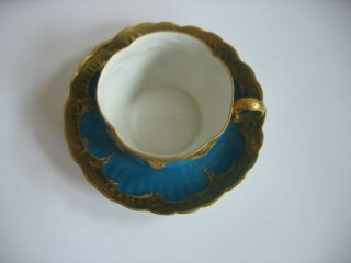 Vtg PL Limoges France tea coffee cup & saucer Turquoise & GOLD Gilt M Redon 2