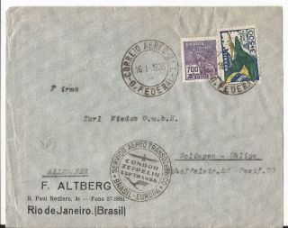 Brazil 1936 Condor Zeppelin Lufthansa Postmarked Cover To Germany