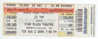 Rare Zz Top 8/2/05 Merrillville In Star Plaza Theatre Concert Ticket Z.  Z.