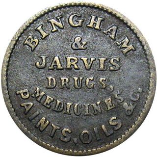 Cooperstown York Civil War Token Bingham & Jarvis Druggist Bowne Iron Clad