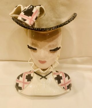 Vintage Betty Lou Nichols 5 1/2 " Head Vase “miss Nellie” Blonde White Pink Black