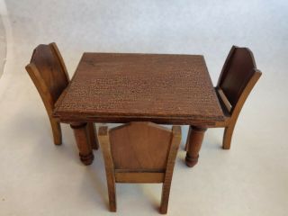 Dollhouse Miniature Furniture Wood Dining Table Chair Vintage Early 1900 