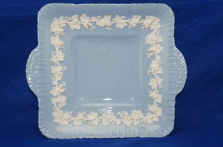 Wedgwood Cream On Lavender (blue) Square Handled Cake Plate,  10 5/8 " X 9 "