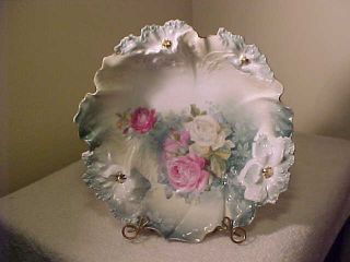 Antique R.  S.  Prussia Bowl Carnation Mold 32 Roses Luster Finish Signed