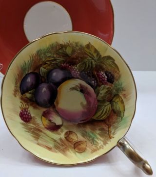 Aynsley England Tea Cup And Saucer Orchard Fruits Signed D.  Jones Orange 2