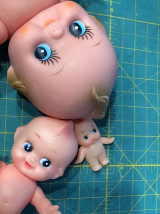 3 Adorable Vintage Rubber Kewpie Dolls,  2”,  4” And 8”,  Two Have Wings