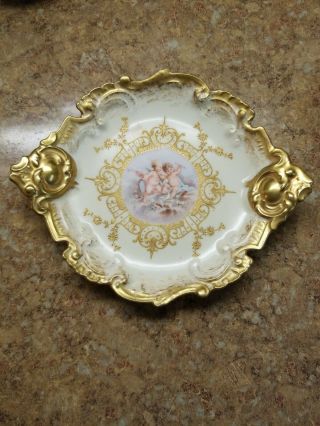 Antique Limoges Plate With Angels,  Hand Painted Embellishment,  Gold Lined.