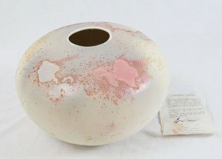 Tony Evans Raku Studio Pottery 8” X 12” Ancient Sands Orb Vase Pink Blue