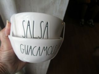 Rae Dunn 2020 " Salsa/guacamole " 2 Bowl Set Black Long Letters Taco