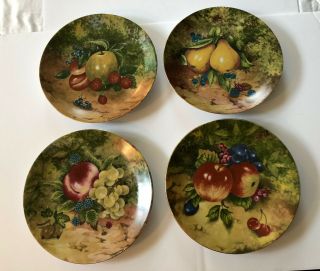 Limoges Porcelain Dinner Plates.  Fruit Theme.  Set Of 4 Hand - Painted A J Heritage